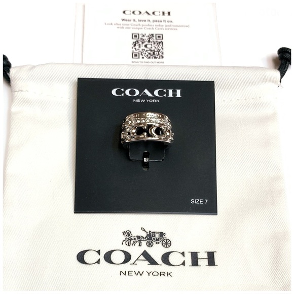 NWT COACH Signature Openwork Silver-plated Brass Glass Crystal 3 Ring Set - Picture 5 of 6